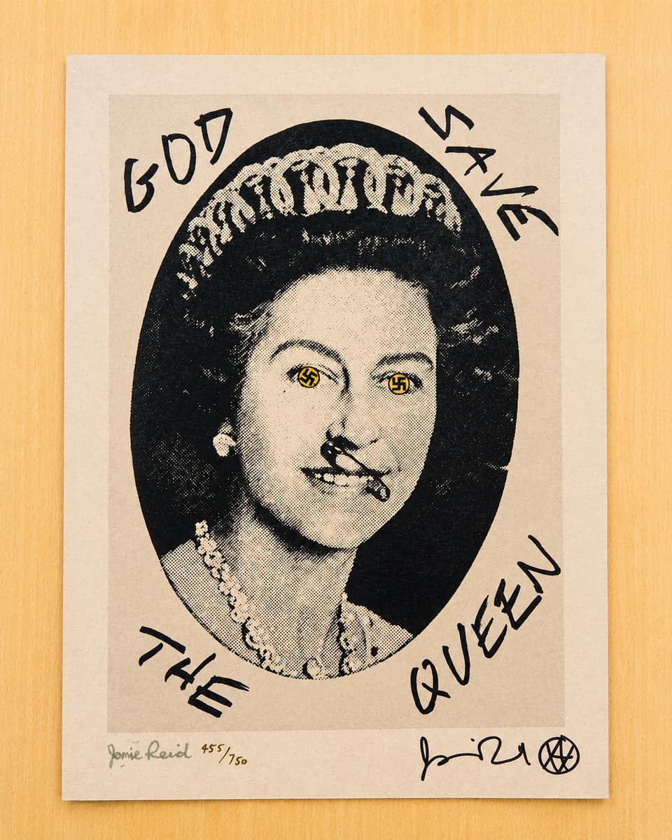 Jamie Reid, God Save The Queen Swastika Eyes.