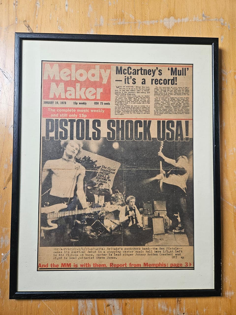 Melody Maker Journal, Pistols Shock USA.