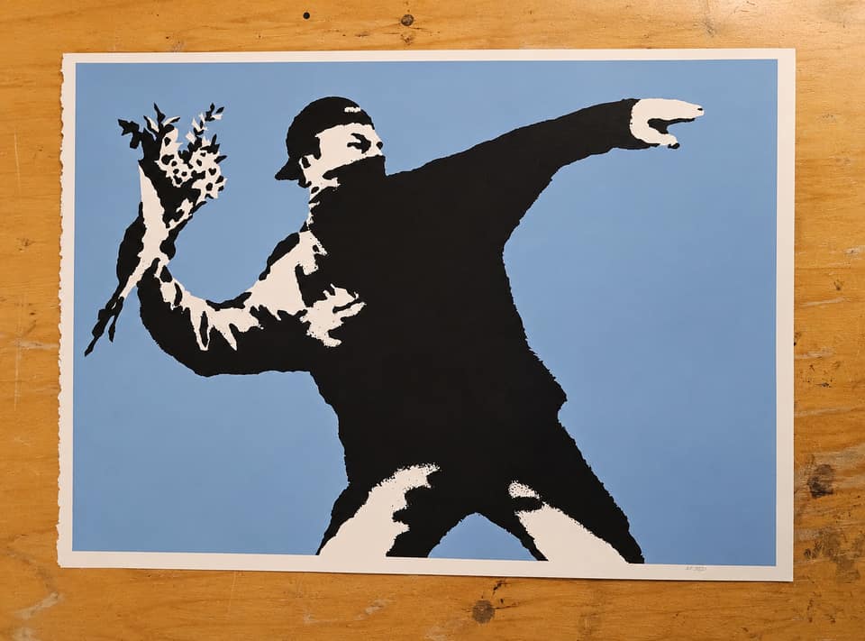 West Country Prince after Banksy, Love Is In The Air Blue.