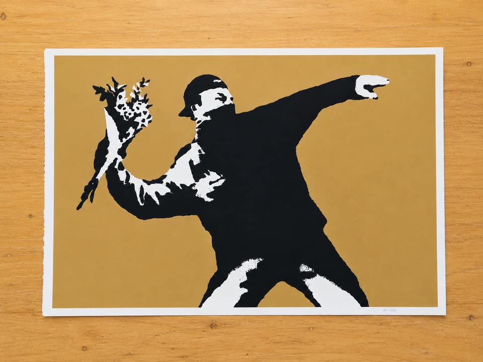 West Country Prince after Banksy, Love Is In The Air Gold.